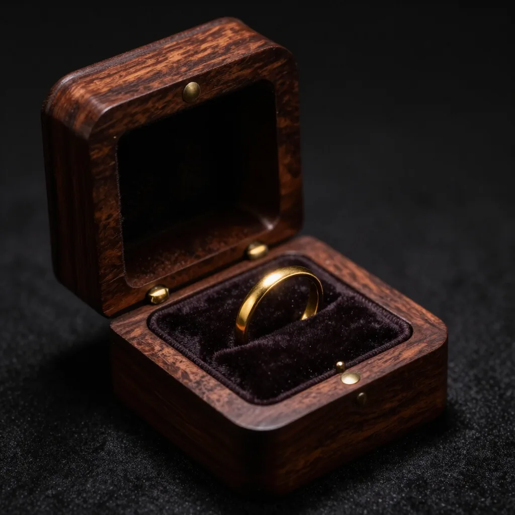 Presentation box kayu terbuka dengan interior berlapis beludru